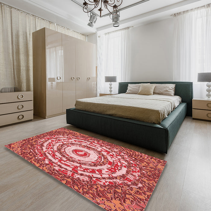 Round Machine Washable Transitional Red Rug in a Office, wshpat3259rd