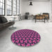 Round Patterned Orchid Purple Rug in a Office, pat326pur