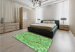 Patterned Dark Lime Green Rug in a Bedroom, pat3260grn