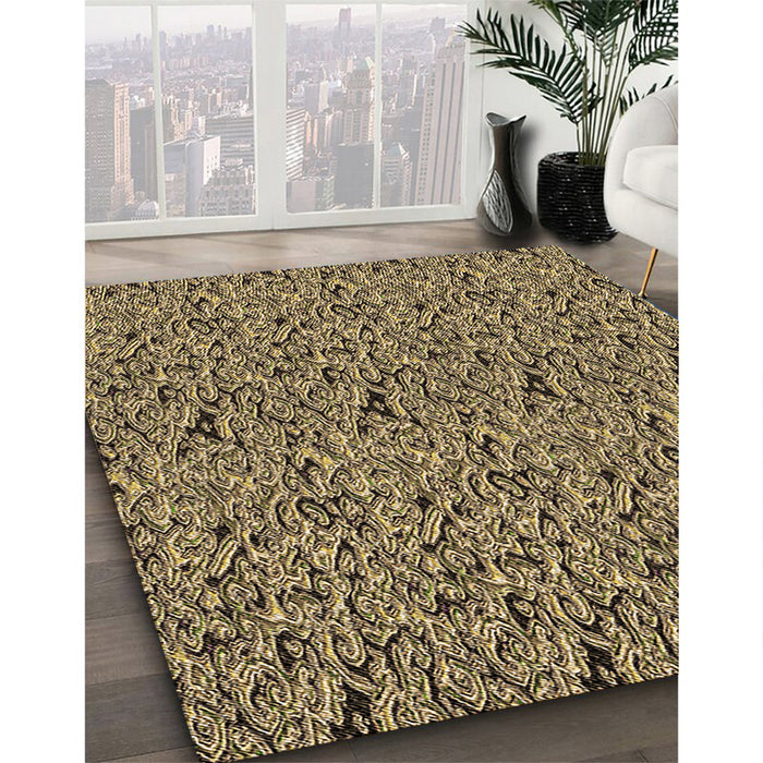 Patterned Metallic Gold Rug in Family Room, pat3262brn