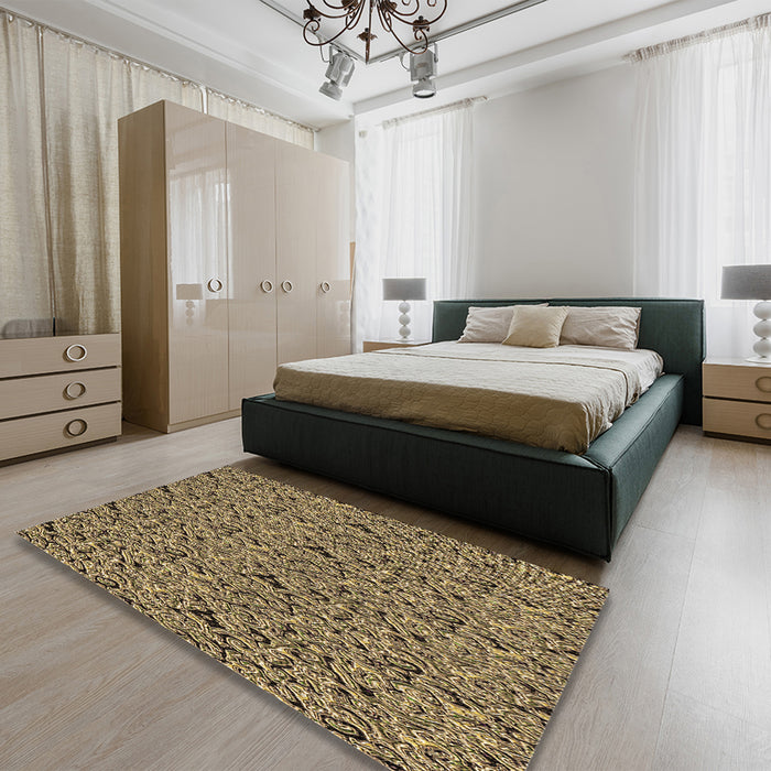 Patterned Metallic Gold Rug in a Bedroom, pat3262brn