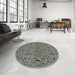 Round Machine Washable Transitional Sage Green Rug in a Office, wshpat3262