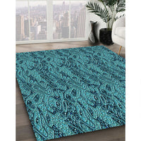 Patterned Dark Turquoise Green Rug, pat3263lblu