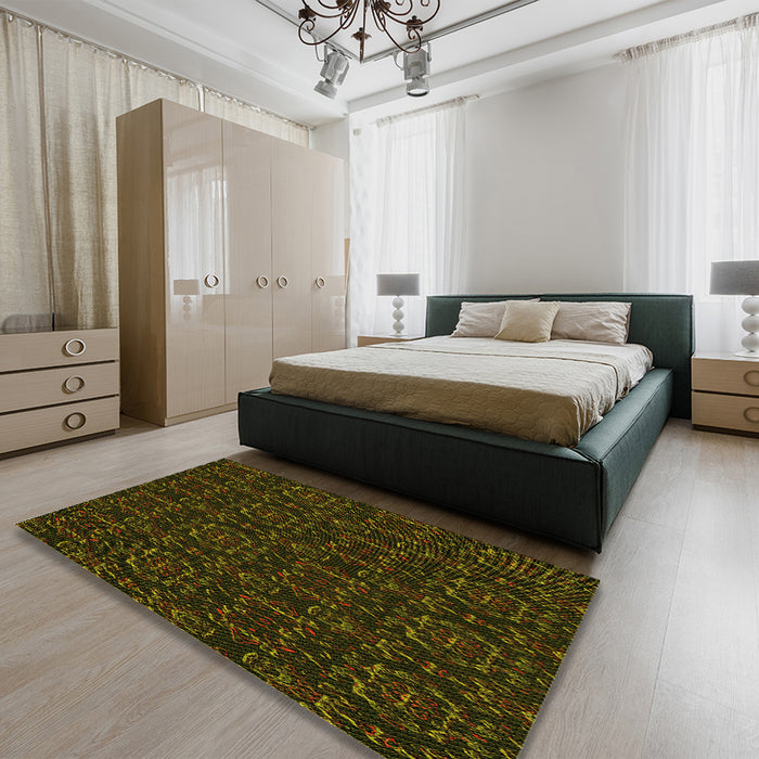 Patterned Dark Bronze Brown Rug in a Bedroom, pat3264yw
