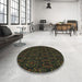 Round Machine Washable Transitional Black Rug in a Office, wshpat3264