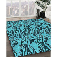 Patterned Bright Turquoise Blue Rug, pat3265lblu