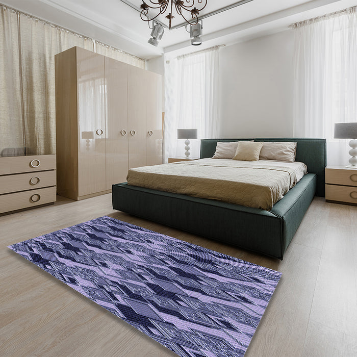 Round Machine Washable Transitional Blue Rug in a Office, wshpat3266blu