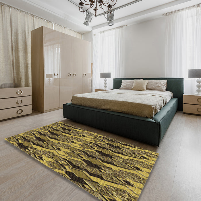 Patterned Orange Gold Rug in a Bedroom, pat3266brn