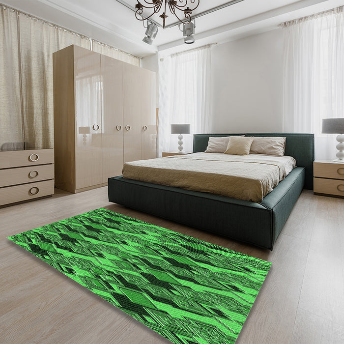 Round Machine Washable Transitional Deep Emerald Green Rug in a Office, wshpat3266grn