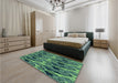 Patterned Emerald Green Rug in a Bedroom, pat3266lblu