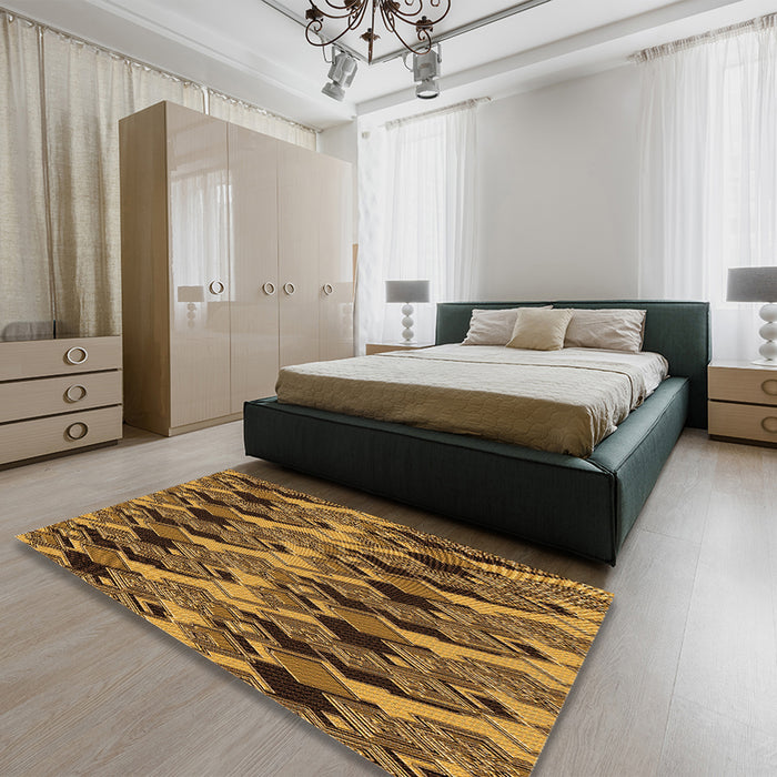 Patterned Red Brown Rug in a Bedroom, pat3266org