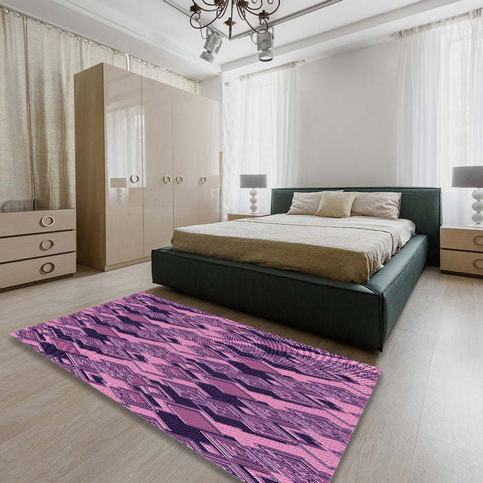 Round Machine Washable Transitional Orchid Purple Rug in a Office, wshpat3266pur