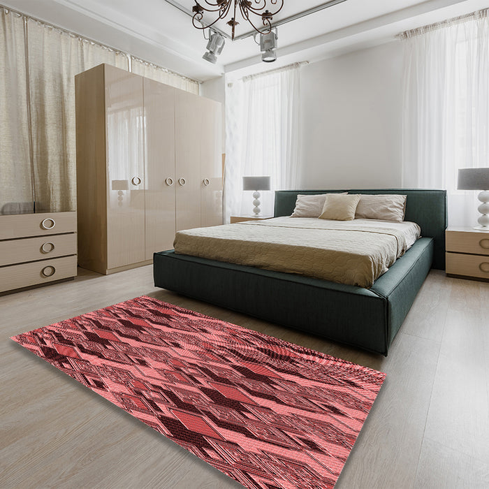 Patterned Cranberry Red Rug in a Bedroom, pat3266rd