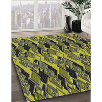 Patterned Charcoal Black Modern Rug, pat3266