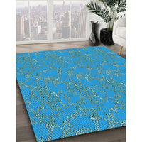 Patterned Bright Turquoise Blue Rug, pat3267lblu