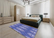 Patterned Denim Blue Rug in a Bedroom, pat3268blu