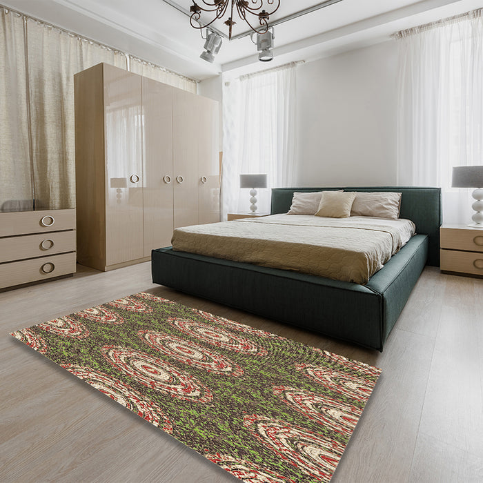 Patterned Red Brown Rug in a Bedroom, pat3268brn