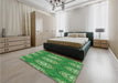 Patterned Green Rug in a Bedroom, pat3268grn