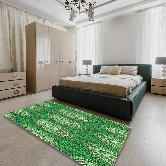 Patterned Green Rug in a Bedroom, pat3268grn