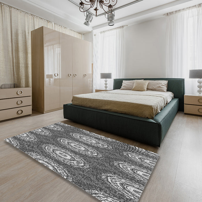 Round Machine Washable Transitional Dark Gray Rug in a Office, wshpat3268gry