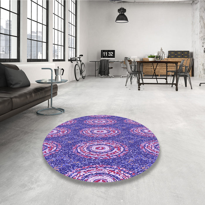 Round Patterned Amethyst Purple Rug in a Office, pat3268pur