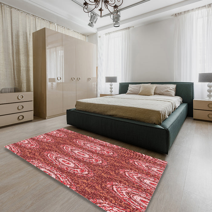 Round Machine Washable Transitional Red Rug in a Office, wshpat3268rd