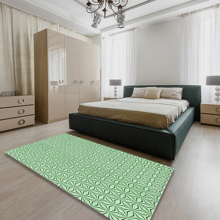 Round Machine Washable Transitional Mint Green Rug in a Office, wshpat3269grn