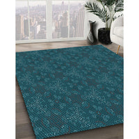 Patterned Dark Cyan Green Rug, pat3270lblu