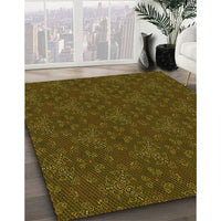 Patterned Dark Yellow Green Rug, pat3270yw