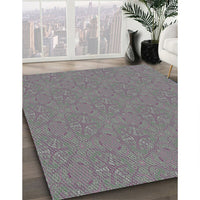 Patterned Dark Gray Novelty Rug, pat3271