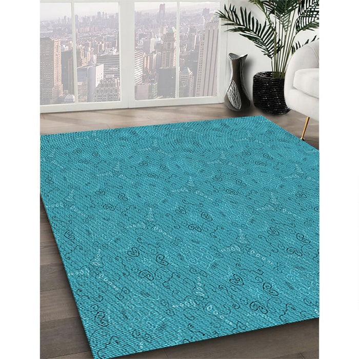 Patterned Bright Turquoise Blue Rug in Family Room, pat3272lblu