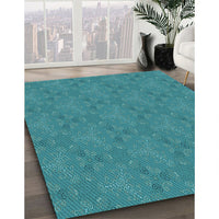 Patterned Dark Cyan Green Rug, pat3273lblu