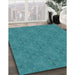 Patterned Dark Cyan Green Rug in Family Room, pat3273lblu