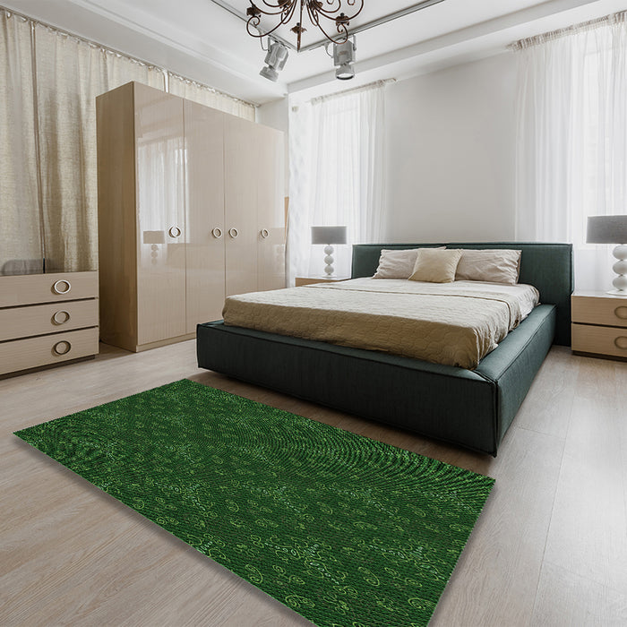 Patterned Green Rug in a Bedroom, pat3275grn