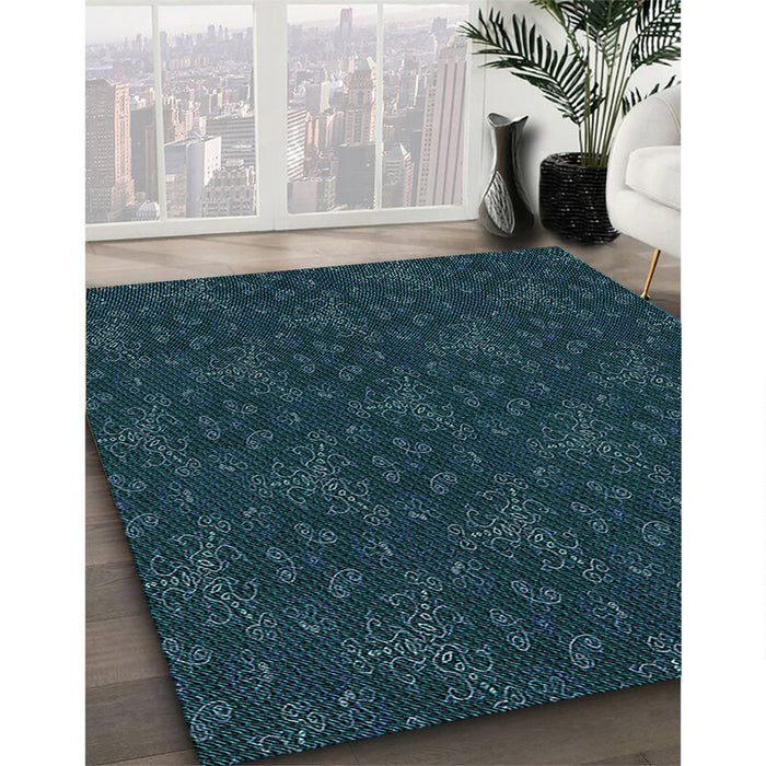 Machine Washable Transitional Teal Green Rug in a Family Room, wshpat3275lblu