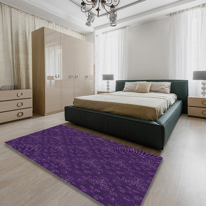 Round Machine Washable Transitional Dark Purple Rug in a Office, wshpat3275pur