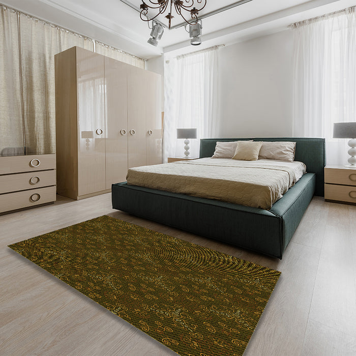 Patterned Dark Bronze Brown Rug in a Bedroom, pat3275yw