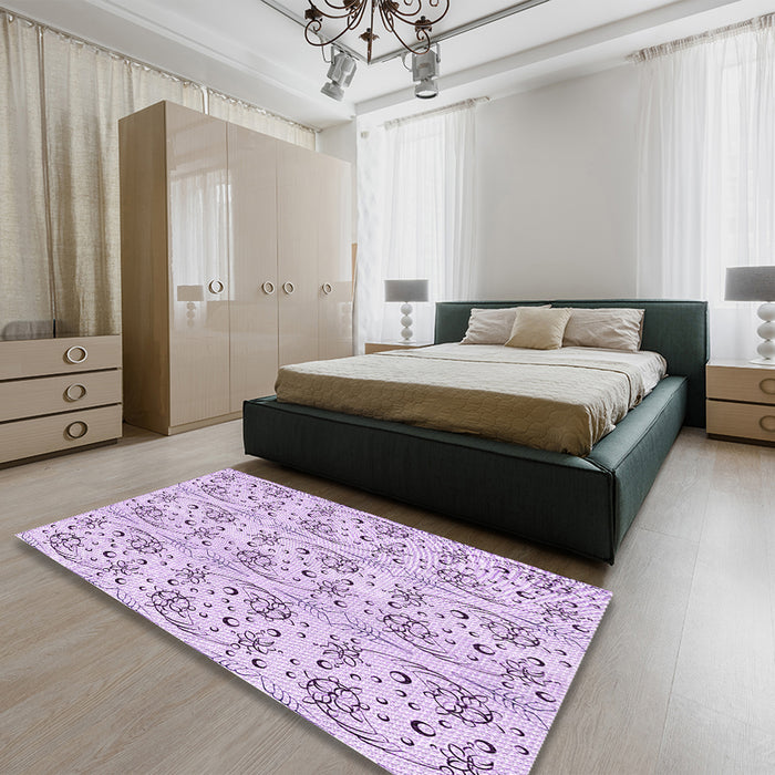 Round Machine Washable Transitional Lilac Purple Rug in a Office, wshpat3276pur