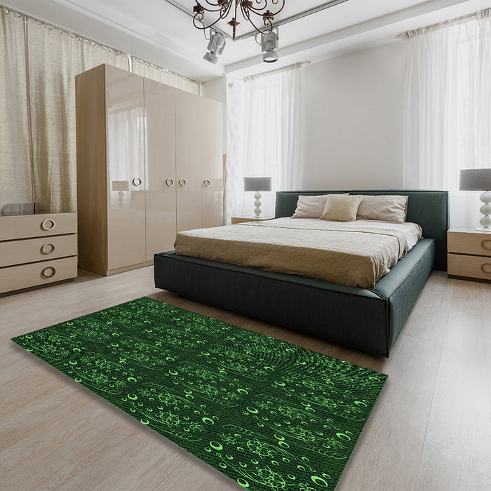 Patterned Green Rug in a Bedroom, pat3277grn
