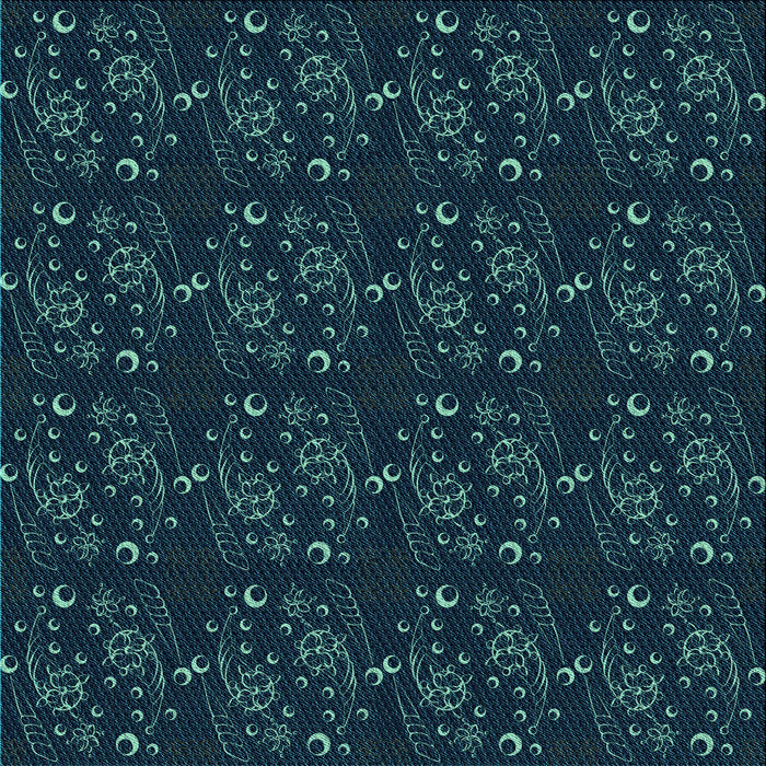 Round Patterned Dark Cyan Green Rug, pat3277lblu