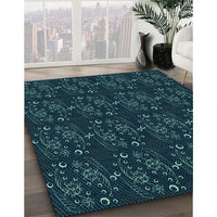 Patterned Dark Cyan Green Rug, pat3277lblu