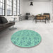 Round Patterned Mint Green Rug in a Office, pat3278lblu