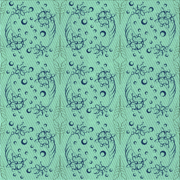 Round Machine Washable Transitional Mint Green Rug, wshpat3278lblu