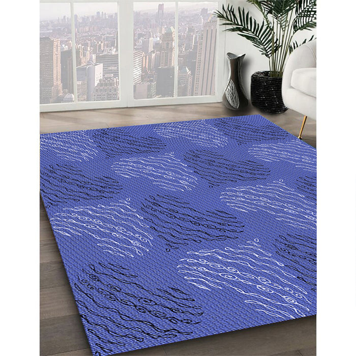 Patterned Light Slate Blue Rug in Family Room, pat3279blu