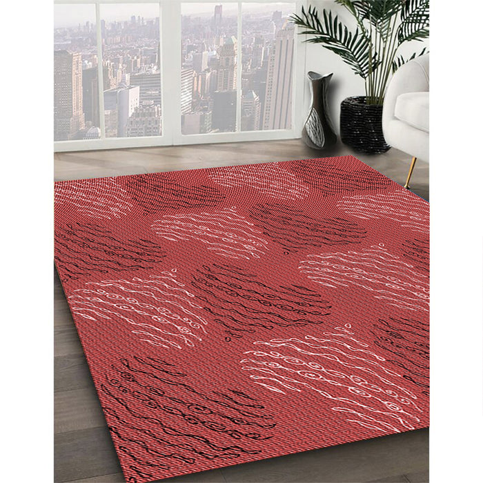 Patterned Red Rug in Family Room, pat3279rd