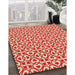 Patterned Red Rug in Family Room, pat328org
