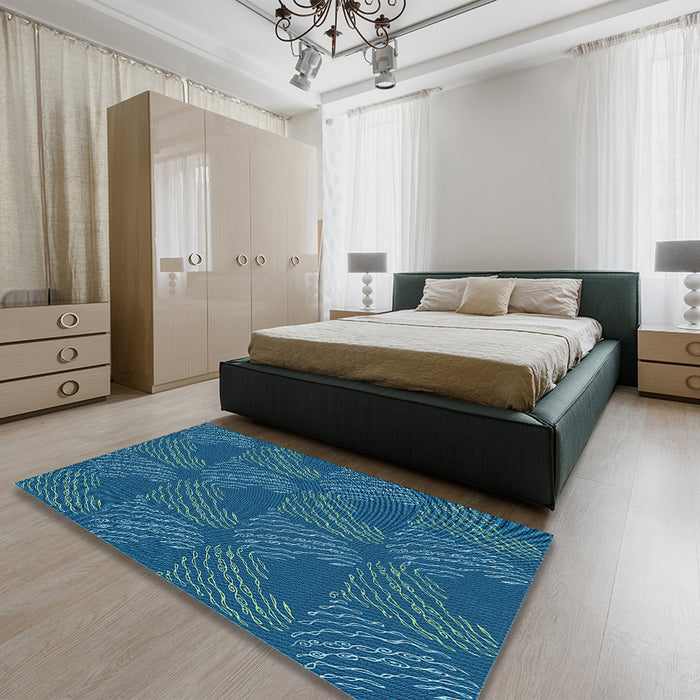 Patterned Blueberry Blue Rug in a Bedroom, pat3280lblu