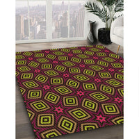 Patterned Dark Scarlet Red Rug, pat3281org