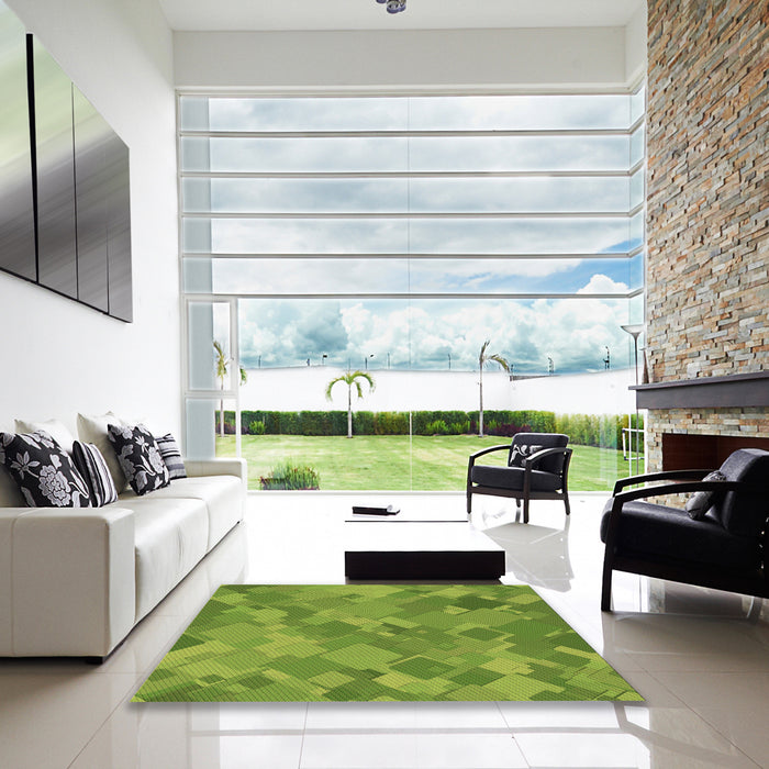 Square Patterned Pistachio Green Rug in a Living Room, pat3282brn