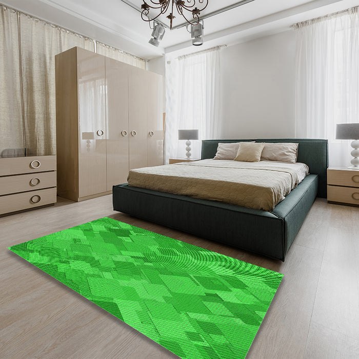 Patterned Lime Green Rug in a Bedroom, pat3282grn